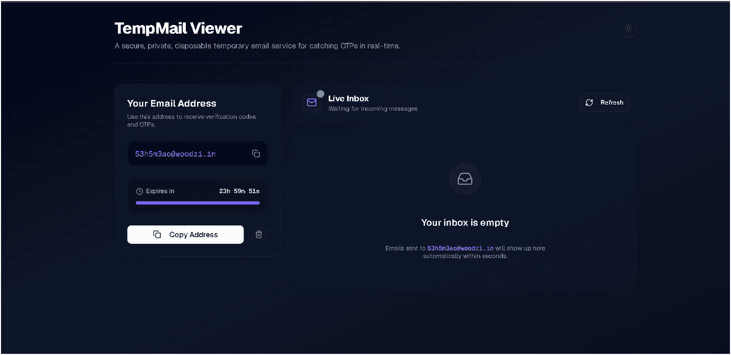Temporary Mail Generator Screenshot